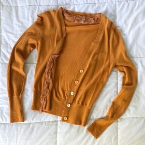 J. Crew Mustard Cardigan With Ruffle Detail